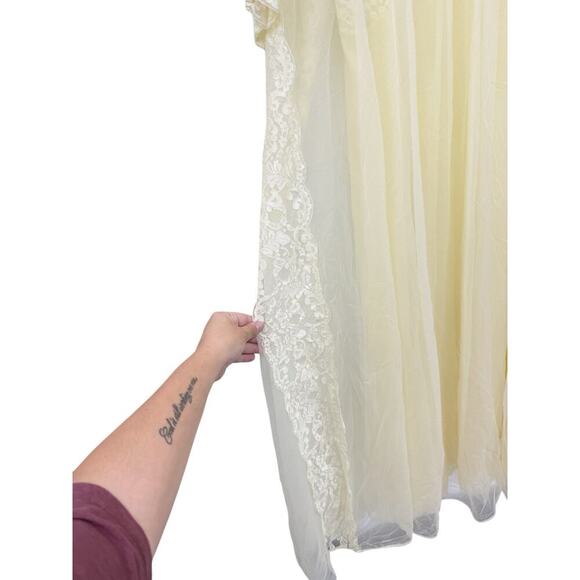 Vintage Shadowline Gown Robe Set Women Yellow Lace Chiffon Peignoir Bridal M - Picture 9 of 9